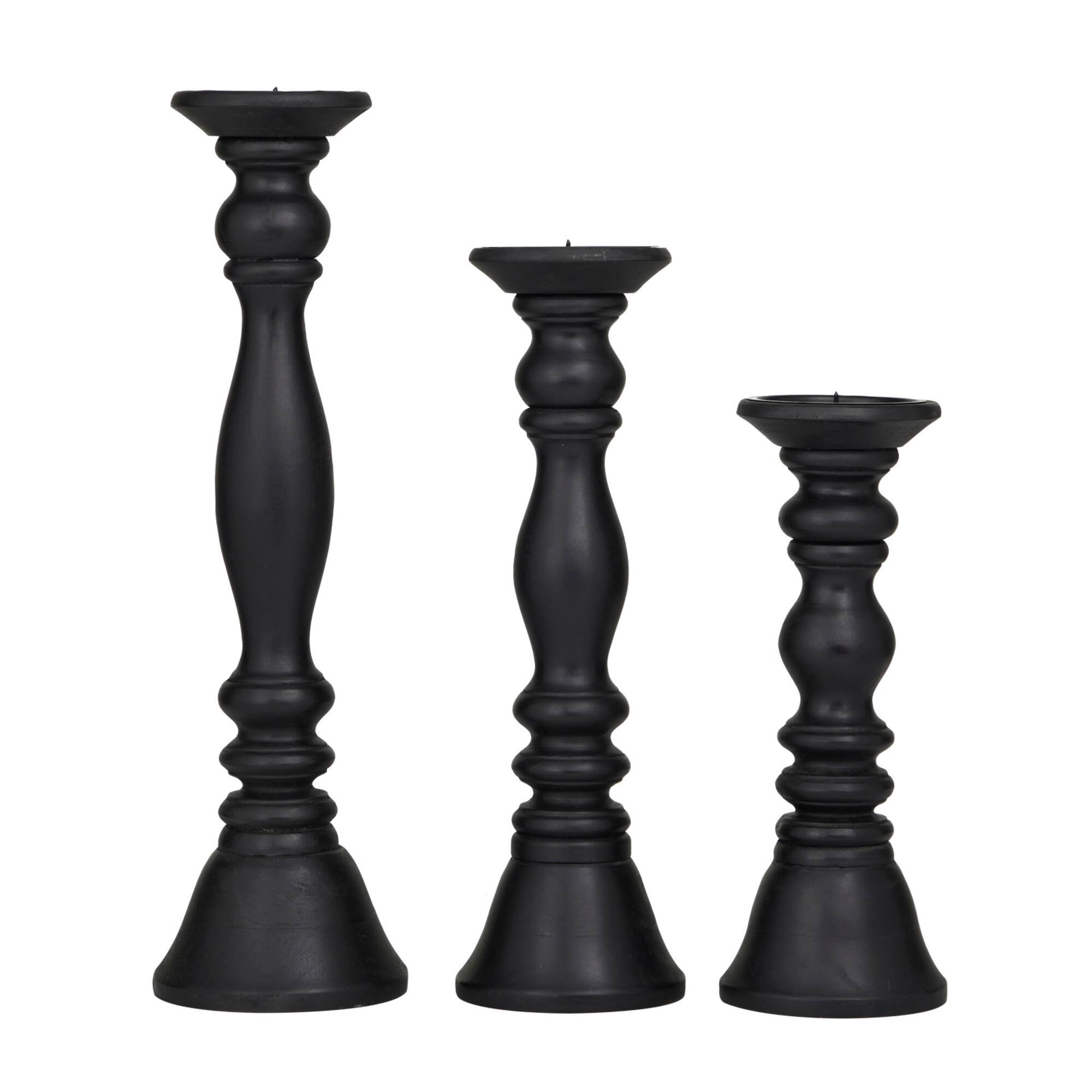 Turned Wood Pillar Candle Holder Set